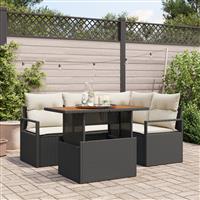 vidaXL 5-delige Tuinbankenset met kussens poly rattan acacia zwart
