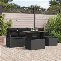 vidaXL 6-delige Tuinbankenset met kussens poly rattan acacia zwart