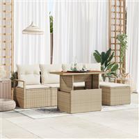 vidaXL 6-delige Tuinbankenset met kussens poly rattan acacia beige