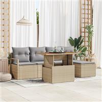 vidaXL 6-delige Tuinbankenset met kussens poly rattan acacia beige