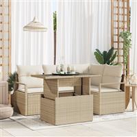 vidaXL 5-delige tuinset met kussens in beige poly rattan