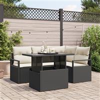 vidaXL 5-delige tuinset met kussens zwart poly rattan