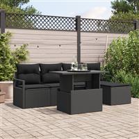 vidaXL 6-delige Tuinbankenset met kussens poly rattan zwart