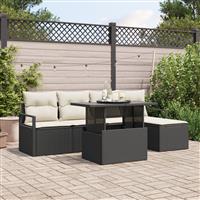 vidaXL 6-delige Tuinbankenset met kussens poly rattan zwart