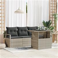 vidaXL 5-delige tuinbankset met kussens lichtgrijs poly rattan