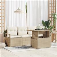 vidaXL 5-delige Tuinset met Kussens in Beige van Poly Rattan