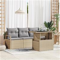 vidaXL 5-delige tuinset met kussens in beige poly riet