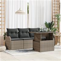 vidaXL 5-delige Tuinbankenset met kussens grijze poly rattan
