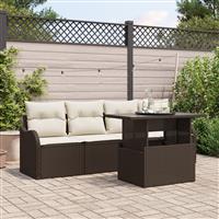 vidaXL 5-delige Tuinmeubelset met kussens poly rattan bruin