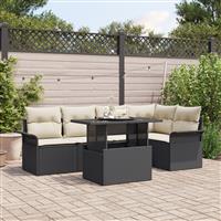 vidaXL 6-delige Tuinbankenset met kussens poly rattan zwart