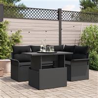 vidaXL 5-delige tuinset met kussens zwart poly rattan