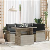 vidaXL 5-delige tuinsofa set met kussens lichtgrijs poly rattan