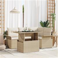 vidaXL 5-delige tuinset met kussens in beige poly rattan