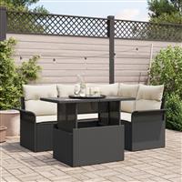 vidaXL 5-delige Tuin Sofa Set met Kussens - Zwart Poly Rattan