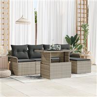 vidaXL 6-delige tuinset met kussens lichtgrijs poly rattan