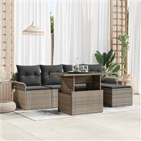 vidaXL 6-delige Tuinbankenset met kussens poly rattan grijs