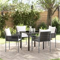 vidaXL 5-delige tuin eetset met kussens bruin poly rattan