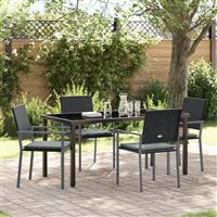 vidaXL 5-delige tuin eetset met kussens zwart poly rattan
