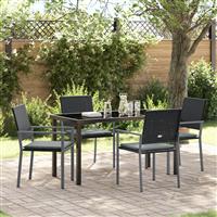 vidaXL 5-delige tuinset met kussens in zwart poly rattan