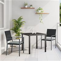 vidaXL 3-delige Tuin Eettafel Set met Kussens Zwart Poly Rattan