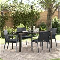 vidaXL 5-delige tuintafelset met kussens - zwart poly rattan