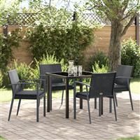 vidaXL 5-delige tuinset met kussens - zwart poly rattan