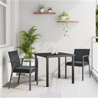 vidaXL 3-delige tuinset met kussens zwart poly rattan