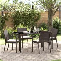 vidaXL 5-delige eetset voor in de tuin met kussens, bruin poly rattan