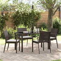 vidaXL 5-delige Tuinset met Kussens Bruin Poly Rattan