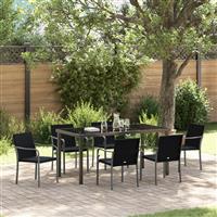 vidaXL 7-delige tuinset met kussens - zwarte poly rattan