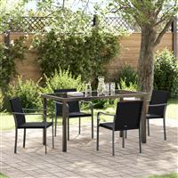 vidaXL 5-delige Tuinset met Kussens - Zwart Poly Rattan
