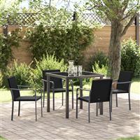 vidaXL 5-delige tuinset met kussens - Zwart poly rattan