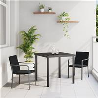 vidaXL 3-delige Tuin Eetset met Kussens - Zwart Poly Rattan
