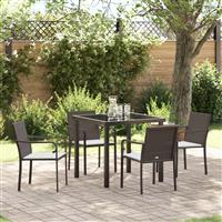 vidaXL 5-delige tuin eetset met kussens in bruin poly rattan