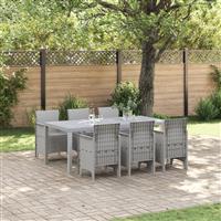 vidaXL 7-delige tuinset met kussens in lichtgrijs poly rattan