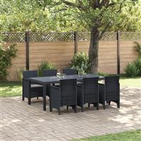 vidaXL 7-delige tuintafelset met kussens in antraciet poly rattan