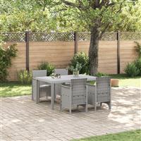 vidaXL 5 Delige Tuin Eetset met Kussens Licht Grijs Poly Rattan