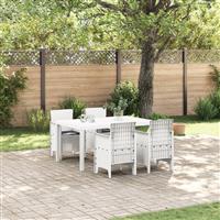 vidaXL 5-delige Tuin Eetset met Kussens Witte Poly Rattan