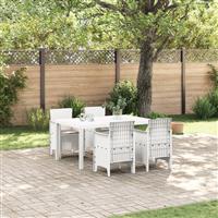 vidaXL 5-delige tuindinerset met kussens Wit Poly Rattan