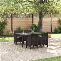 vidaXL Vijfdelige Tuin Eetset met Kussens Bruine Poly Rattan