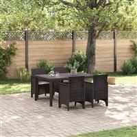 vidaXL 5-delige Tuin Eettafel Set met Kussens Bruin Poly Rattan