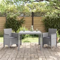 vidaXL 3-delige tuinset met kussens lichtgrijs poly rattan