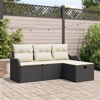 vidaXL 4-delige tuinsofa set met kussens zwart poly rattan