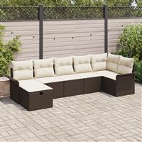 vidaXL 7-delige Tuinbankenset met kussens poly rattan bruin
