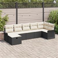 vidaXL 7-delige Tuinbankenset met kussens poly rattan zwart