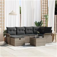 vidaXL 7-delige Tuinbankenset met kussens poly rattan grijs
