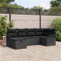 vidaXL 6-delige Tuinbankenset met kussens poly rattan zwart