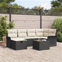 vidaXL 7-delige Tuinbankenset met kussens poly rattan zwart