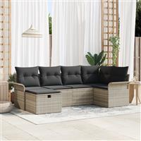 vidaXL 6-delige Tuinbankenset met kussens poly rattan lichtgrijs