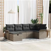 vidaXL 6-delige Tuinbankenset met kussens poly rattan grijs